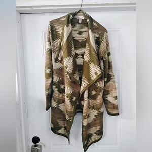 Love 21 Olive and Cream Cardigan Navajo Pattern Women's S/M Cozy Acrylic